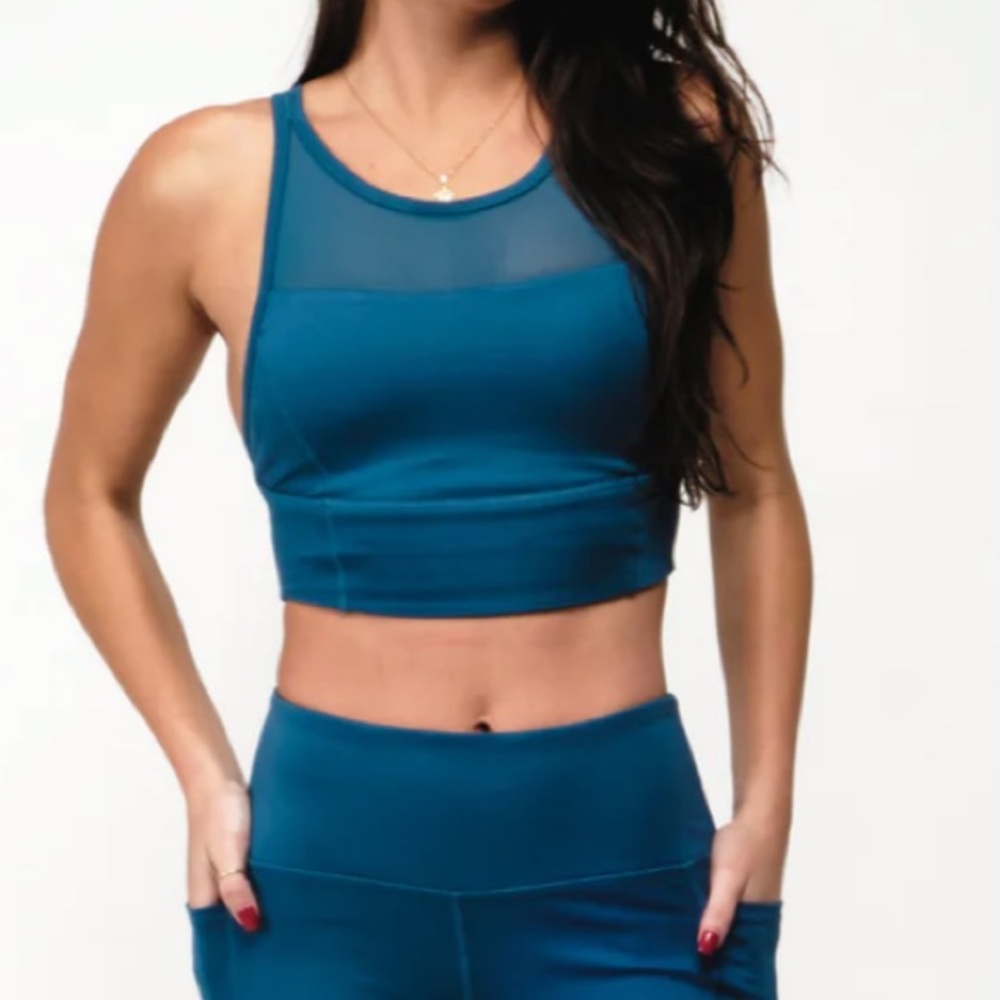 Seaav Athletics Mesh Sports Bra Top: Pacific Blue Teal Longline